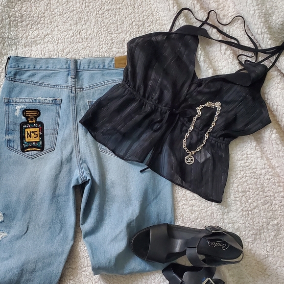 EXPRESS Sheer Strappy Split Front Tie M - Picture 9 of 10